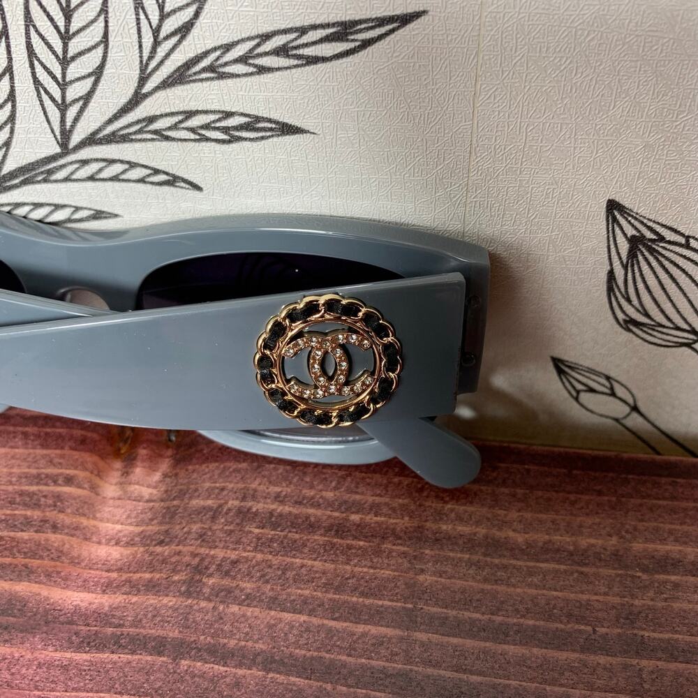 Womens CHANEL Grey Crystal Logo Sunglasses OS EUC! - Picture 3 of 7